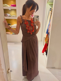 Vestido drapeado marrón